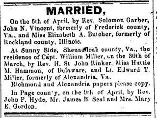 Marriage Newspaper clipping from Apr 21, 1865 5817597