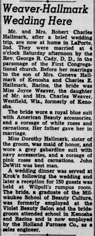 Marriage Newspaper clipping from Jun 14, 1949 5819881