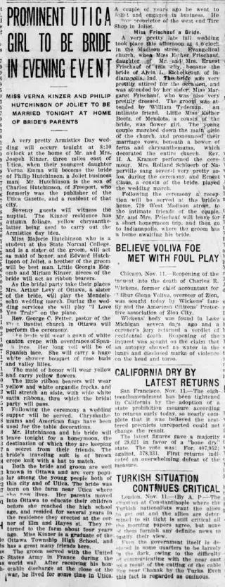 Marriage Newspaper clipping from Nov 11, 1922 5826611