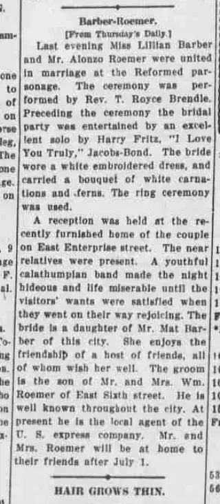 Marriage Newspaper clipping from Jun 29, 1911 5827269