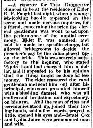 Marriage Newspaper clipping from Dec 20, 1878 5827565
