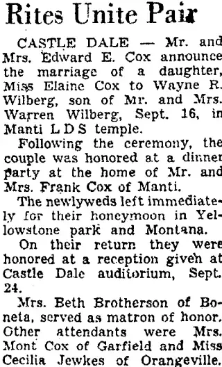 Marriage Newspaper clipping from Oct 9, 1949 5828125