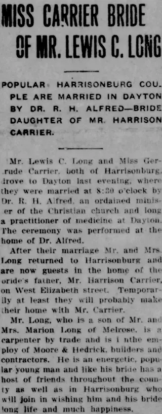 Marriage Newspaper clipping from Jan 2, 1913 5834629