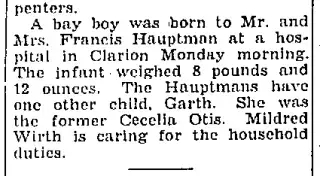 Birth Newspaper clipping from May 22, 1941 5854427