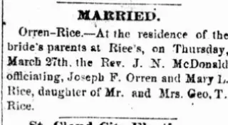 Marriage Newspaper clipping from Apr 11, 1884 5857785