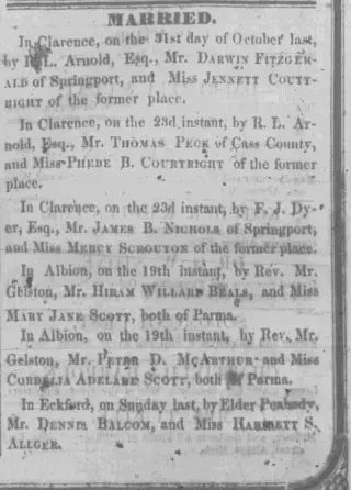 Marriage Newspaper clipping from Dec 27, 1855 5859873