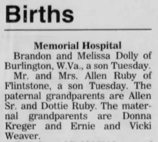 Birth Newspaper clipping from Jan 8, 1998 5864299
