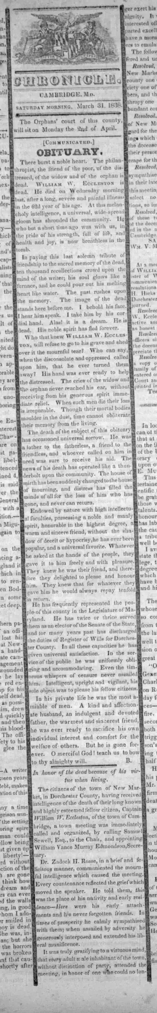 Obituary Newspaper clipping from Mar 31, 1838 5865496