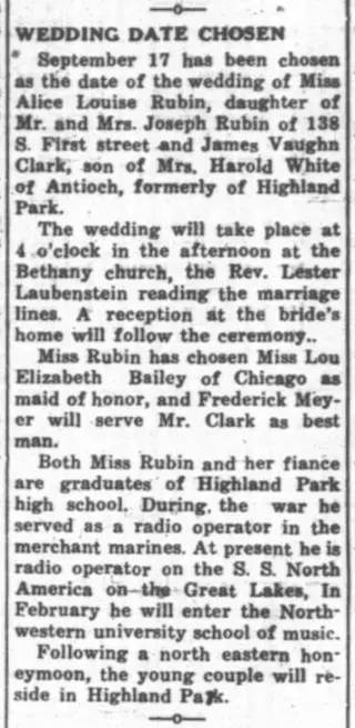 Marriage Newspaper clipping from Aug 14, 1947 5865693