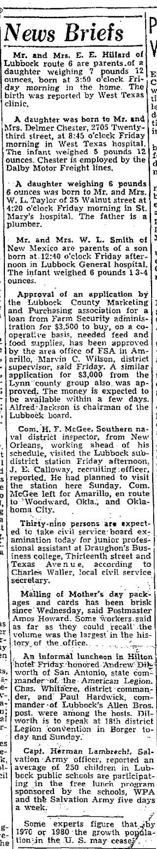 Birth Newspaper clipping from May 9, 1942 5865740