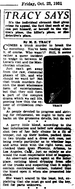 Crime Newspaper clipping from Oct 23, 1931 5866770