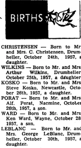 Birth Newspaper clipping from Oct 30, 1957 5870470