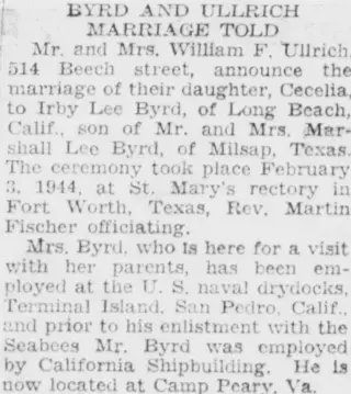 Marriage Newspaper clipping from Feb 14, 1944 5880671