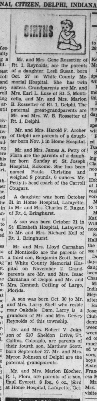 Birth Newspaper clipping from Nov 7, 1968 5895866