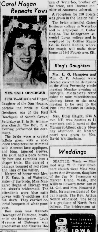 Marriage Newspaper clipping from Sep 19, 1961 5902893