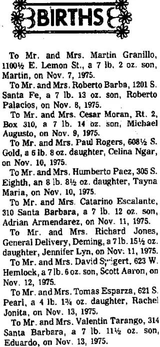 Birth Newspaper clipping from Nov 20, 1975 5906352