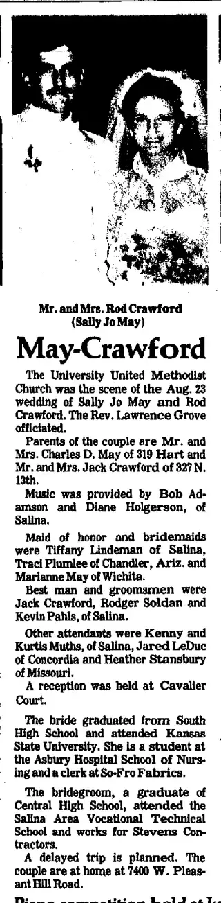 Marriage Newspaper clipping from Sep 7, 1986 5907290