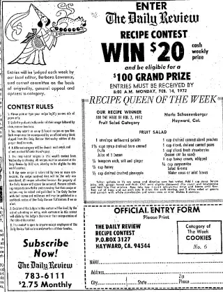 Recipe Newspaper clipping from Feb 9, 1972 5924863