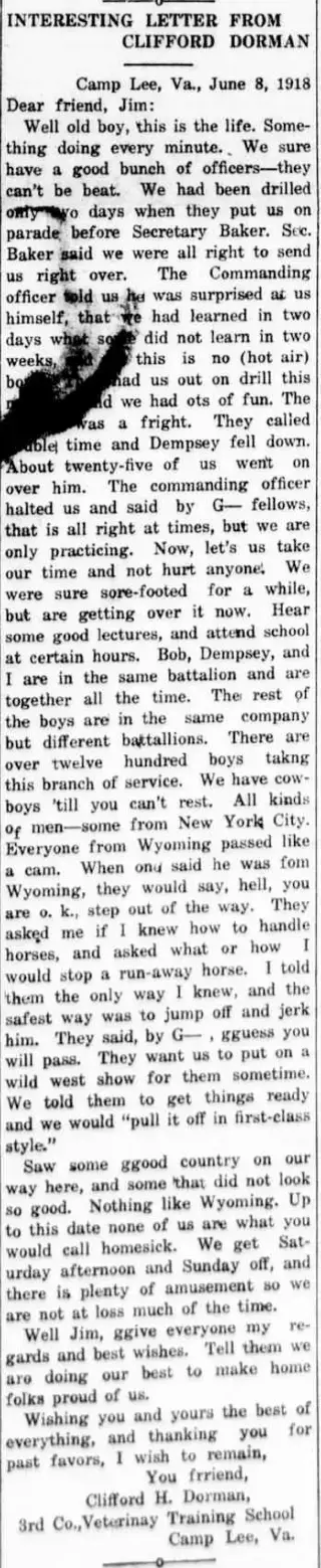 Military Newspaper clipping from Jun 13, 1918 5930523