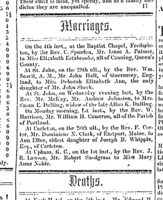Marriage Newspaper clipping from Jan 10, 1855 5931339