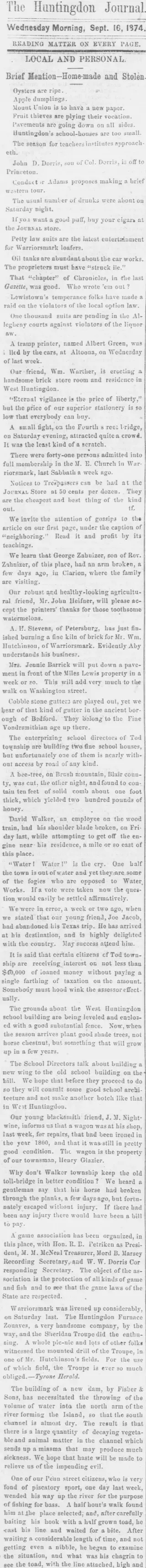 other Newspaper clipping from Sep 16, 1874 5938709