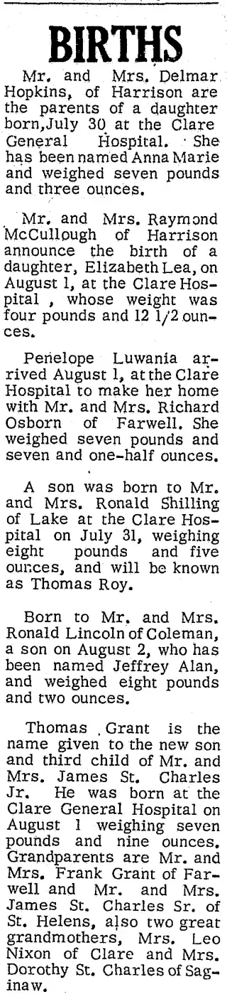 Birth Newspaper clipping from Aug 6, 1964 6013071