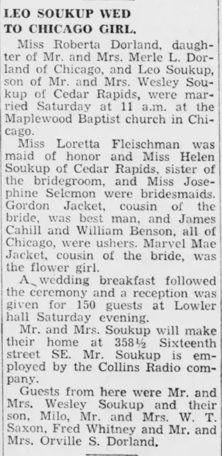 Marriage Newspaper clipping from Mar 25, 1936 6055281