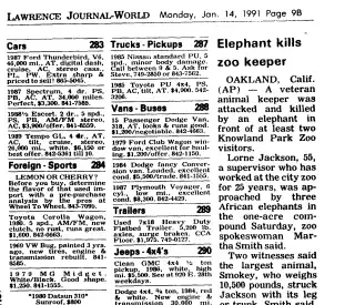 other Newspaper clipping from Jan 14, 1991 6059250